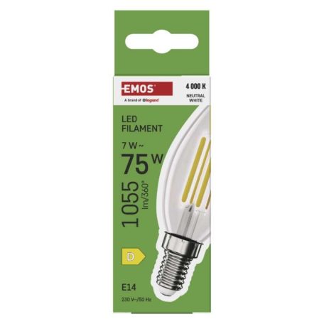 LED izzó Filament gyertya / E14 / 7 W (75 W) / 1055 lm / természetes fehér