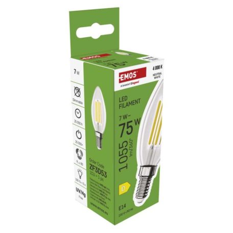LED izzó Filament gyertya / E14 / 7 W (75 W) / 1055 lm / természetes fehér