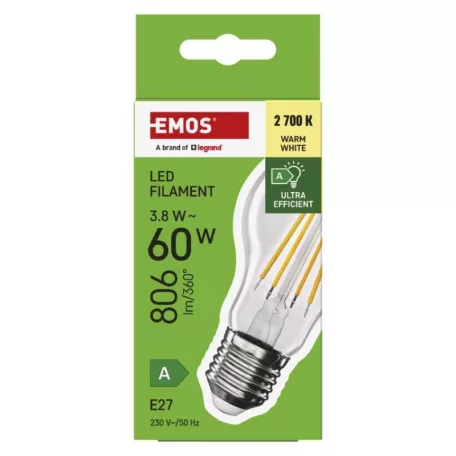 LED izzó Filament A60 A CLASS/ E27 / 3,8 W (60 W) / 806 lm / meleg fehér