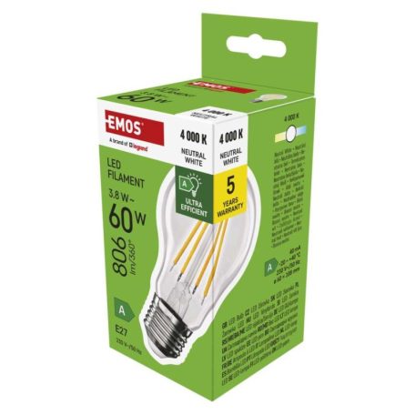 LED izzó Filament A60 A CLASS/ E27 / 3,8 W (60 W) / 806 lm / természetes fehér