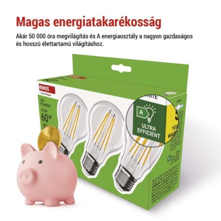 LED izzó Filament A60 A CLASS/ E27 / 3,8 W (60 W) / 806 lm / természetes fehér