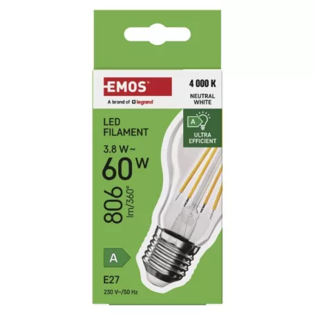 LED izzó Filament A60 A CLASS/ E27 / 3,8 W (60 W) / 806 lm / természetes fehér