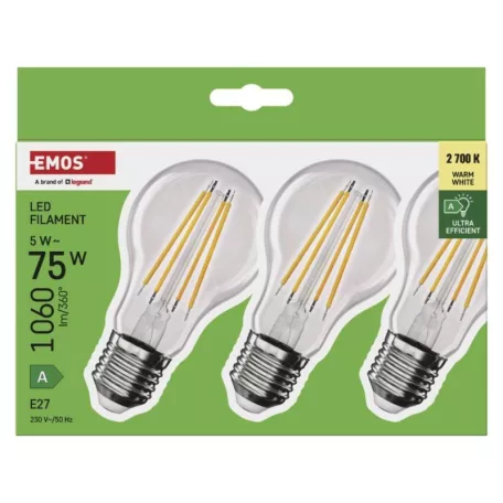 LED izzó Filament A60 A CLASS/ E27 / 5 W (75 W) / 1 060 lm / meleg fehér