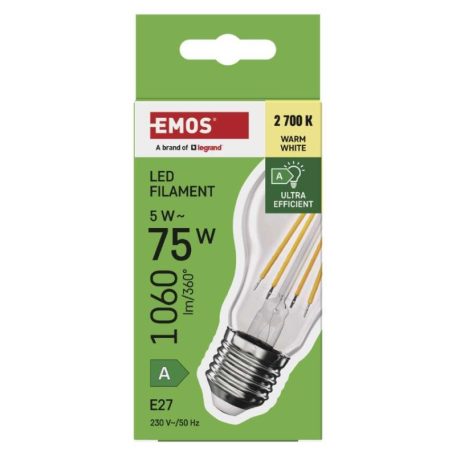 LED izzó Filament A60 A CLASS/ E27 / 5 W (75 W) / 1 060 lm / meleg fehér
