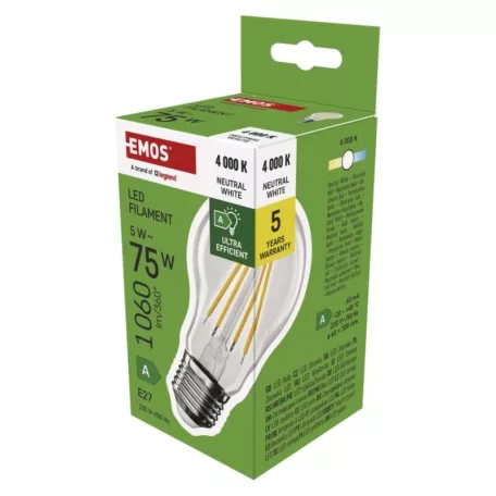 LED izzó Filament A60 A CLASS/ E27 / 5 W (75 W) / 1 060 lm / természetes fehér