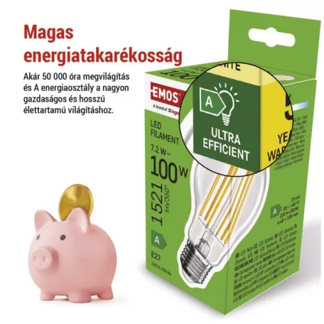 LED izzó Filament A60 A CLASS / E27 / 7,2 W (100 W) / 1521 lm / meleg fehér