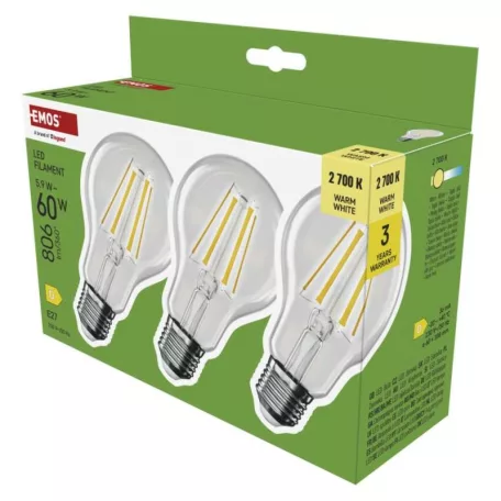 LED izzó Filament A60 / E27 / 5,9 W (60 W) / 806 lm / Meleg fehér