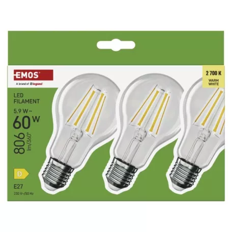 LED izzó Filament A60 / E27 / 5,9 W (60 W) / 806 lm / Meleg fehér