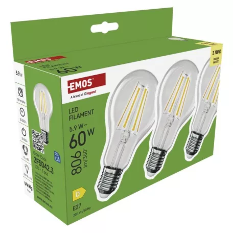 LED izzó Filament A60 / E27 / 5,9 W (60 W) / 806 lm / Meleg fehér