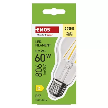 LED izzó Filament A60 / E27 / 5,9 W (60 W) / 806 lm / Meleg fehér
