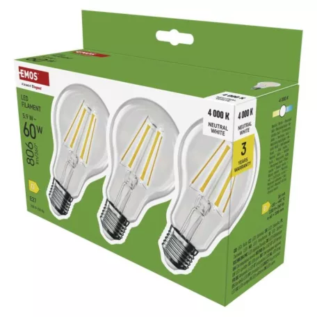 LED izzó Filament A60 / E27 / 5,9 W (60 W) / 806 lm / Természetes fehér