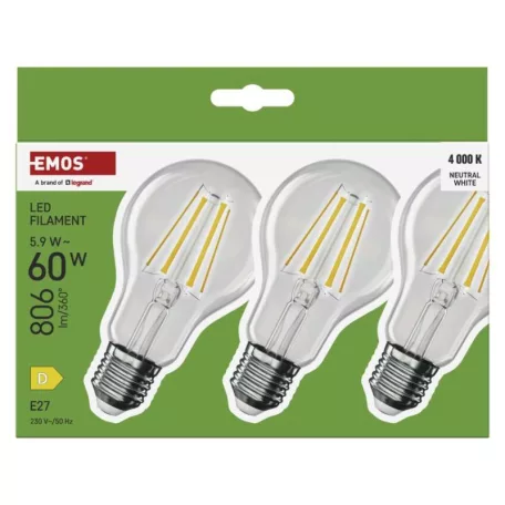 LED izzó Filament A60 / E27 / 5,9 W (60 W) / 806 lm / Természetes fehér