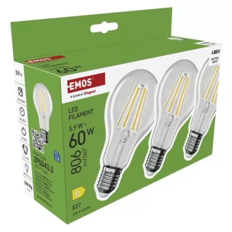 LED izzó Filament A60 / E27 / 5,9 W (60 W) / 806 lm / Természetes fehér