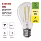 LED izzó Filament A60 / E27 / 7,5 W (75 W) / 1 055 lm / meleg fehér / dimmelhető