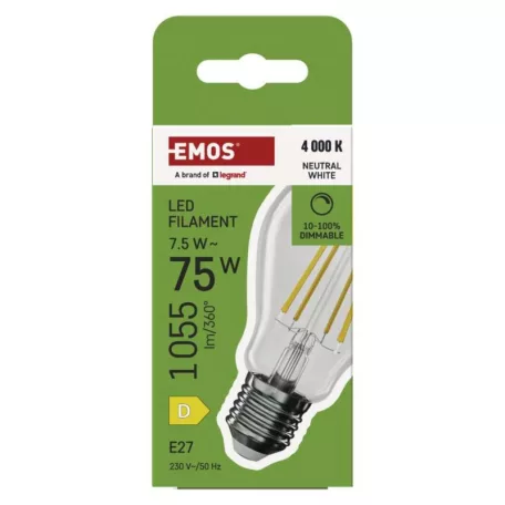 LED izzó Filament A60 / E27 / 7,5 W (75 W) / 1 055 lm / Természetes fehér / dimmelhető