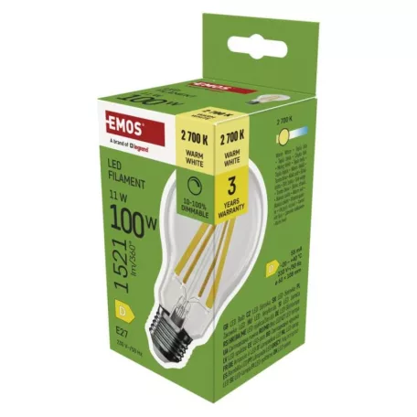 LED izzó Filament A60 / E27 / 11 W (100 W) / 1 521 lm / meleg fehér / dimmelhető