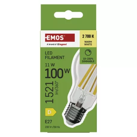 LED izzó Filament A60 / E27 / 11 W (100 W) / 1 521 lm / meleg fehér / dimmelhető