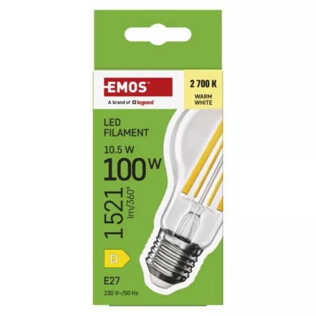 LED izzó Filament A60 / E27 / 10,5 W (100 W) / 1521 lm / Meleg fehér