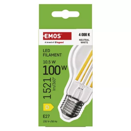 LED izzó Filament A60 / E27 / 10,5 W (100 W) / 1521 lm / Természetes fehér