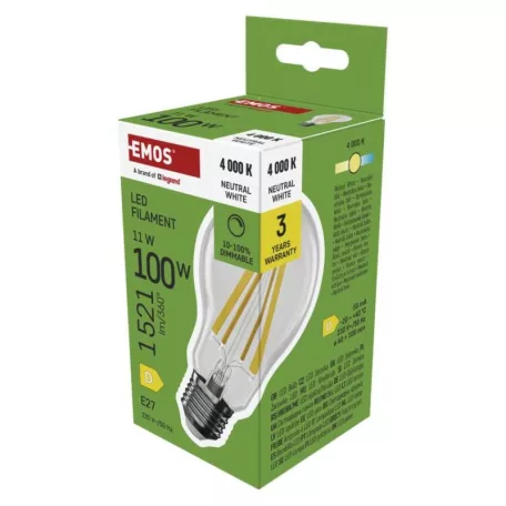 LED izzó Filament A60 / E27 / 11 W (100 W) / 1 521 lm / Természetes fehér / dimmelhető