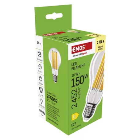 LED izzó Filament A70 / E27 / 18 W (150 W) / 2452 lm / Meleg fehér