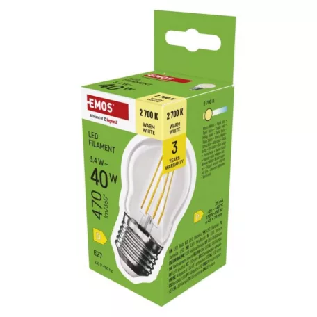 LED izzó Filament Mini Globe / E27 / 3,4 W (40 W) / 470 lm / Meleg fehér