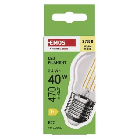 LED izzó Filament Mini Globe / E27 / 3,4 W (40 W) / 470 lm / Meleg fehér