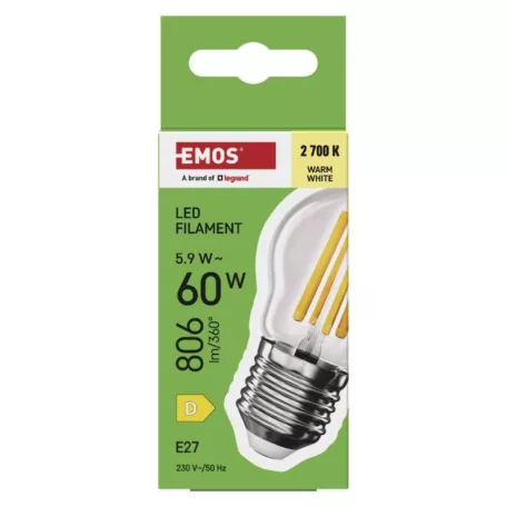 LED izzó Filament Mini Globe / E27 / 5,9 W (60 W) / 806 lm / Meleg fehér