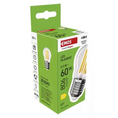 LED izzó Filament Mini Globe / E27 / 5,9 W (60 W) / 806 lm / Természetes fehér