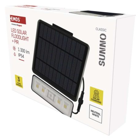 EMOS LED SOLAR reflektor hordozható SUNNO, PIR, 1300lm IP54 természetes fehér