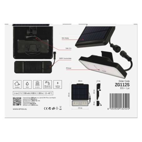 EMOS LED SOLAR reflektor hordozható SUNNO, PIR, 1300lm IP54 természetes fehér