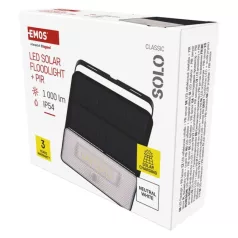   EMOS LED SOLAR reflektor hordozható SOLO, PIR, 1000lm IP54 természetes fehér