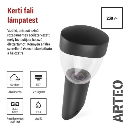 Kerti fali lámpa ARTEO, 12 x 12 x 33 cm, 1 x E27, 15 W