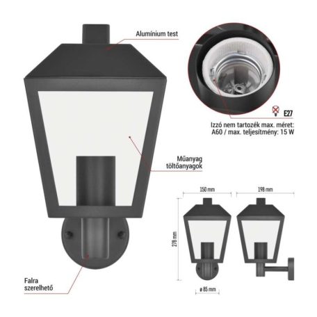 Kerti fali lámpa ADENIA, 19,8 x 15 x 27,8 cm, 1 x E27, 15 W