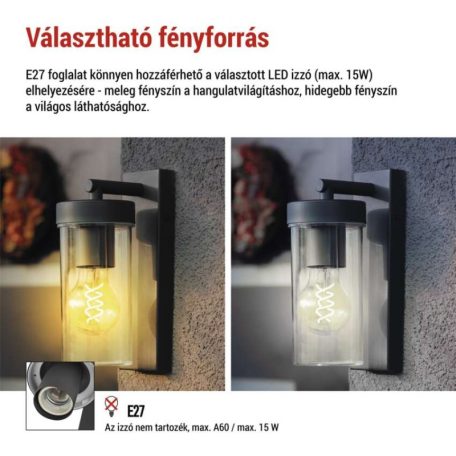 Kerti fali lámpa ZALA,  12,8 × 8,0 × 23,0 cm, 1 × E27, 15 W