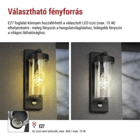 Kerti fali lámpa ZALA szürkületérzékelővel, 12,8 x 8 x 28 cm, 1 x E27, 15 W