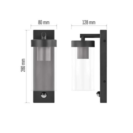 Kerti fali lámpa ZALA szürkületérzékelővel, 12,8 x 8 x 28 cm, 1 x E27, 15 W