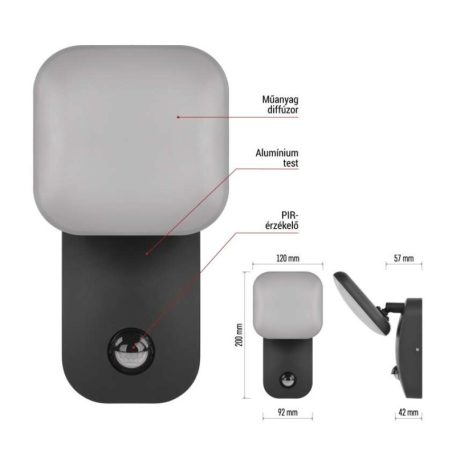 LED kerti fali lámpa NIKA szürkületérzékelővel, 12 x 12 x 20 cm, 12,8 W, meleg fehér