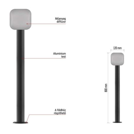 LED kerti oszloplámpa NIKA, 12 x 12 x 80 cm, 12,5 W, meleg fehér