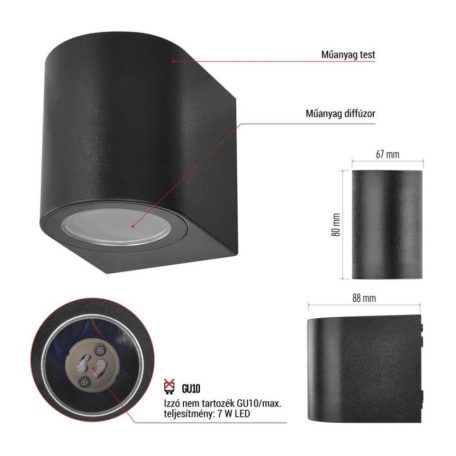 Kerti fali lámpa OCULUS, 8,8 x 6,7 x 8 cm, 1 x GU10, 1× 7W