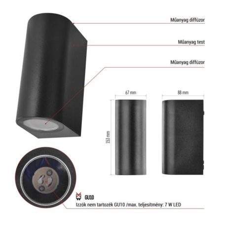 Kerti fali lámpa OCULUS, 8,8 x 6,7 x 15,3 cm, 2 x GU10, 2× 7W