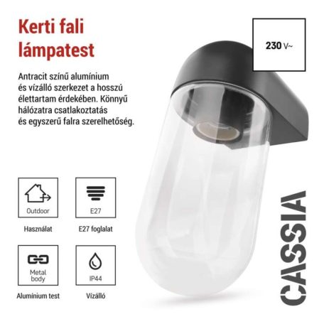 Kerti fali lámpa CASSIA, 12,6 x 9,5 x 22,2 cm, 1 x E27, 15 W