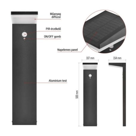 LED napelemes kerti fali lámpa VEREA szürkületérzékelővel, 10,7 x 15,4 x 50 cm