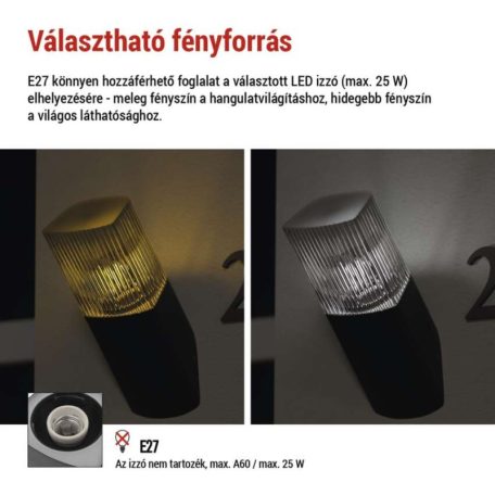 Kerti fali lámpa LANA, 10,6 x 8,8 x 28,5 cm, 1 x E27, 25 W