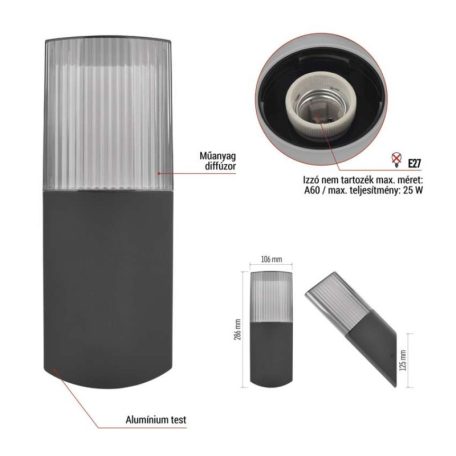 Kerti fali lámpa LANA, 10,6 x 8,8 x 28,5 cm, 1 x E27, 25 W