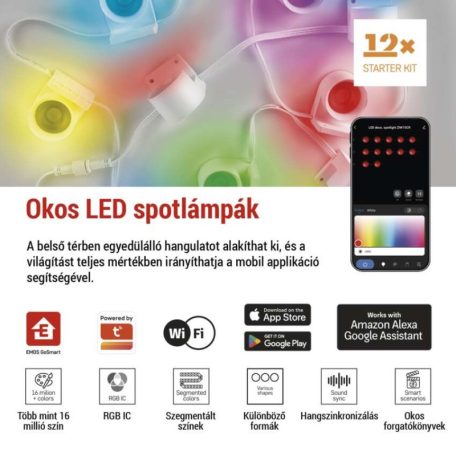 GoSmart LED reflektor - 255 cm-es lánc, 12 rész, 7 W, RGBIC+CCT, dimmelhető, WiFi