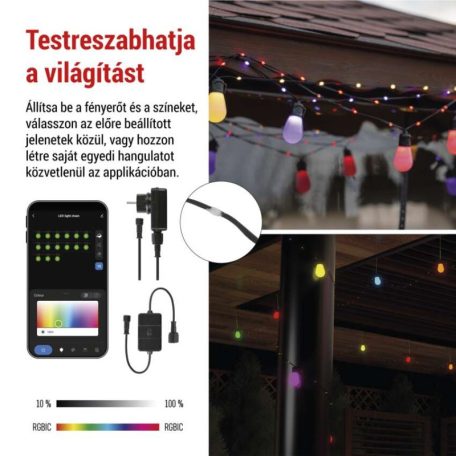 GoSmart LED fényfüzér – 15× parti izzók, 15 m, kültéri és beltéri, RGBIC WiFi