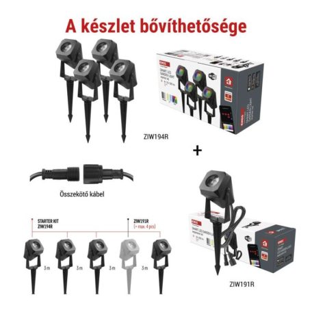 GoSmart kültéri LED spotlámpa, kezdő készlet, 4 darab, 7 W, RGBIC dimmelhető, WiFi