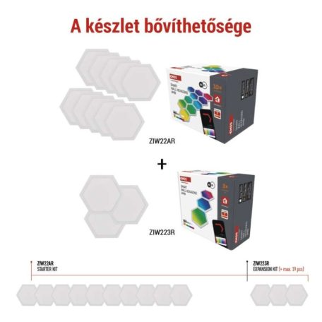 GoSmart LED-es lámpatest Hexagon, kiegészítő készlet,3 rész, 1,8 W, RGBIC dimmelhető, WiFi