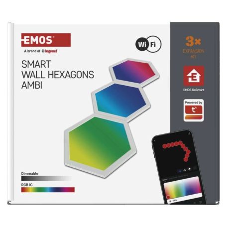GoSmart LED-es lámpatest Hexagon, kiegészítő készlet,3 rész, 1,8 W, RGBIC dimmelhető, WiFi